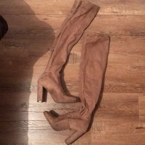 Steve Madden Over the Knee Suede Boots in Nude
